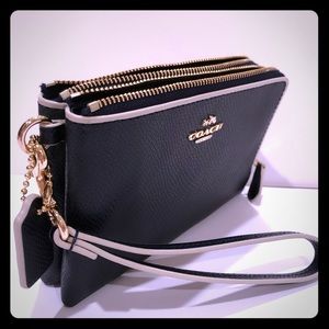 Navy Blue Coach Corner ZIP Wristlet